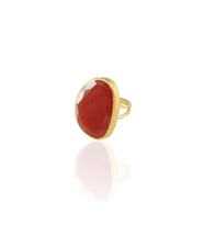 Kadir Jewellery 22 Ayar Altın Kaplama Kadın Fosil Taşlı Yüzük (Kırmızı)