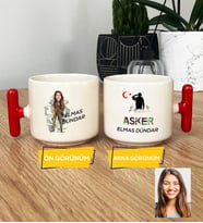 Kişiye Özel Karikatürlü Kadın Asker T Kupa Bardak Asker Sevgiliye Doğum Günü Hediyesi (Kırmızı)