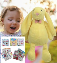 Uyku Arkadaşım PAPYONLU Uzun Kulak 65 cm Peluş Tavşan ve Eğitici Eğlenceli Etkinlik SETİ (Sarı)