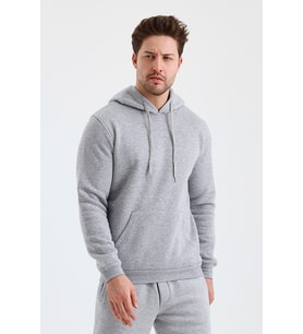 Monox Erkek Kapşonlu 3 İplik Sweatshirt (Gri)