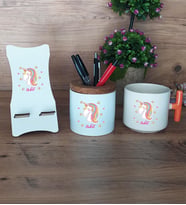 Unicorn Hediye Sepeti Kupa Bardak T Kulplu, Kalemlik ve Ahşap Telefon Standı Kadın Arkadaşa Doğum Günü Hediyesi (Model 7)