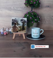Fen Bilimleri Öğretmeni Fotoğraflı Dekoratif Taş, Ahşap Altlıklı Türk Kahvesi Fincanı Hediye (Model 7)