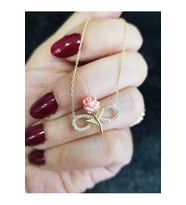 Sonsuzluk Ve Gül Model Gümüş Rose Kolye (Pembe)