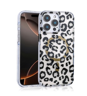iPhone 14 Pro Max Kılıf Magsafe Şarj Özellikli Leopar Desenli Jago Kılıf (Siyah)