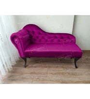 Ters Kol Dekoratif Bihter Koltuk Josefin Puf 130 cm Siyah Ayak (Mor)