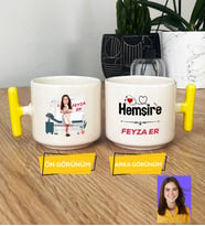 Kişiye Özel Karikatürlü Hemşire Hediye T Kupa Bardak Kadın Hemşireye Tıp Bayramı Hediyesi (Sarı)