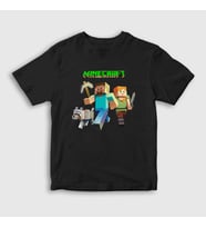 Presmono Unisex Çocuk Beyaz Miners Minecraft T-Shirt 29514tt (Siyah)