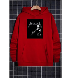 Unisex Metalica Baskılı Oversize Sweatshirt (Kırmızı)