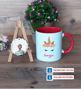 Unicorn Kupa Bardak Beyaz ve Fotoğraflı Ahşap Anahtarlık Hediye (Model 2)
