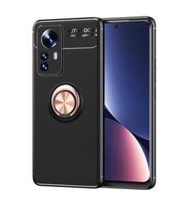 Xiaomi Mi 12 Pro Kılıf Yüzüklü Magnetli Ravel Case Kapak (Siyah-Rose Gold)