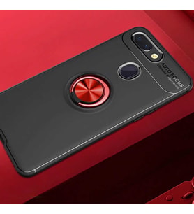 Xiaomi Mi 8 Lite Kılıf Mıknatıslı Yüzüklü Standlı Yumuşak Silikon Kapak Ravel (Siyah-Kırmızı)