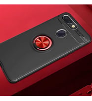 Xiaomi Mi 8 Lite Kılıf Mıknatıslı Yüzüklü Standlı Yumuşak Silikon Kapak Ravel (Siyah-Kırmızı)