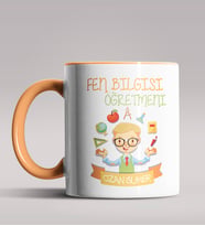 Kişiye Özel Fen Bilgisi Öğretmeni Tasarımlı Siyah Renk Kupa 5 (Turuncu)