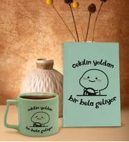 BK Gift Esprili Tasarım Serisi Yeşil Sert Kapaklı Defter ve Middle Kupa Seti, Arkadaşa Hediye, Yeni İş Hediyesi, Doğum Günü Hediyesi (Model 4)