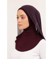 Hazır Pratik Lüks  Boyunluklu Boneli Şifon Şal (Mürdüm)