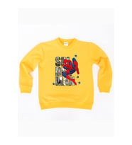 Spiderman baskılı örümcek adam pamuklu kumaş çocuk sweatshirt (Sarı)
