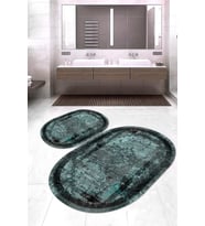 Dijital Baskılı Kaymaz Taban Yıkanabilir Oval 2'li Klozet Takımı Banyo Paspası NOKZ-SD-278 (Yeşil)