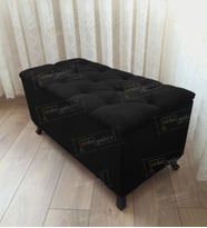 Lüks Sandıklı Kapitoneli Ayakucu Puf Bench 120 cm Siyah Ayak (Siyah)