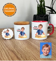 Kişiye Özel Karikatürlü Erkek Çocuğa Hediye Hediye Seti Kupa Bardak, Kalemlik, Anahtarlık Erkek Çocuk Hediyeleri (Pembe)