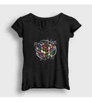 Presmono Kadın Beyaz Solving Rubiks Cube Rubik Kupu T-Shirt 340618tt (Siyah)