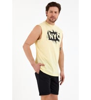 Erkek Bisiklet Yaka Regular Fit NYC Baskılı Tişort SPR22TS124 (Sarı)