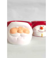 Noel Baba ve Kardan Adam 2'li  Mumluk, El Emeği, Doğal Soya Mumu Döküm (Kırmızı-Beyaz)