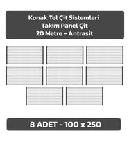 KONAK TEL ÇİT SİSTEMLERİ 8 ADET TAKIM PANEL ÇİT (8 ADET 100 CM X 250 CM PANEL ÇİT VE 8 ADET PANEL ÇİT DİREĞİ 100 CM) (Antrasit)