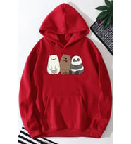 Unisex Kafadar Ayılar Baskılı Sweatshirt (Kırmızı)