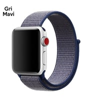 Ally Apple Watch 7-8 41mm 6-5-4 40mm Nylon Loop Spor Kayış Kordon 3-2-1 38mm (Gri - Mavi)