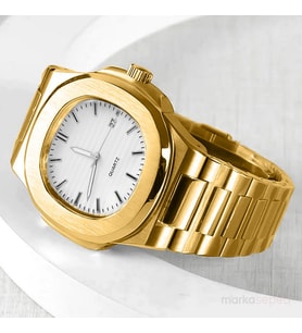 Markasepeti Lüks Patek Tasarım Erkek Kol Saati (Altın-Beyaz)
