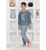 Yeni Sezon Sonbahar/Kış Erkek Çocuk Basketball Desenli Polar Pijama Takımı 4530 (Petrol)
