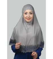 İkili Set Dantelli Pratik Eşarp Hazır Hijab ve Tesettür Bonesi XL (Gri)