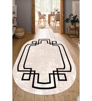 Dijital Baskılı Kaymaz Taban Yıkanabilir Oval Salon Halısı Mutfak Halısı Yolluk NDO-SD-597 (Bej)