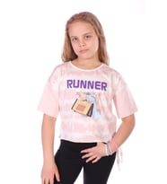 Toontoy Kız Çocuk Runner Baskılı Batikli Tişört (Pudra)