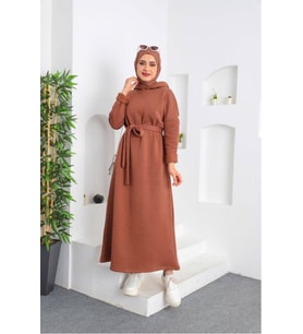 ÜÇ İPLİK KIŞLIK ELBİSE (Kahverengi)
