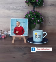 Mühendisler Günü Hediyesi Fotoğraflı Dekoratif Taş, Ahşap Altlıklı Türk Kahvesi Fincanı Hediye (Model 4)
