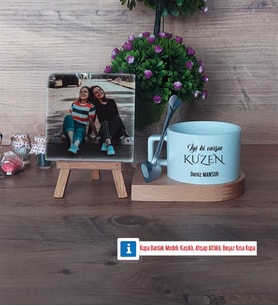 Kuzene Hediye Fotoğraflı Dekoratif Taş, Kupa Bardak Beyaz Hediye (Model 8)