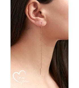 ZİNCİR KÜPE ASANSÖR MODEL GOLD, GÜMÜŞ VE ROSE RENK 925 AYAR GÜMÜŞ KÜPE (Rose)