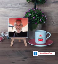 Dayıya Hediye Fotoğraflı Dekoratif Taş, Ahşap Altlıklı Türk Kahvesi Fincanı HediyeDayıya Doğum Günü Hediyesi (Model 6)