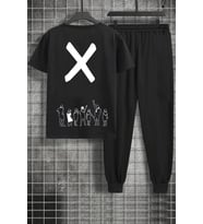 Unisex Design X Baskılı 2'li Eşofman Takımı (Siyah)