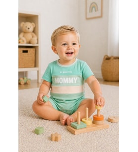Erkek Bebek %100 Pamuklu Penye Kumaş Mommy Baskılı Tulum