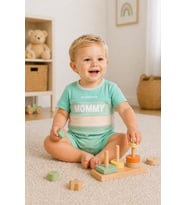 Erkek Bebek %100 Pamuklu Penye Kumaş Mommy Baskılı Tulum