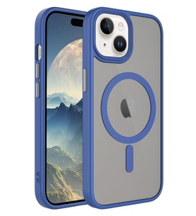 Apple iPhone 15 Kılıf Mat Arka Yüzey Wireless Şarj Özellikli Flet Magsafe Kılıf (Mavi)