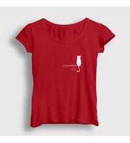 Presmono Kadın Beyaz Cat On The Wall Kedi T-Shirt 287941tt (Kırmızı)