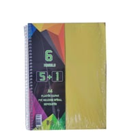 5+1 Ayraçlı Defter 6 Konulu 150 Yaprak 1 Adet 5 Kareli 1 Çizgili Spralli Plastik Kapak Seperatörlü (Sarı)