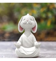 Dekoratif Yoga Yapan Tavşan Biblo Meditasyon Küçük Boy Tavşan Heykeli Ev Dekoru 8x12.5 cm (Beyaz)