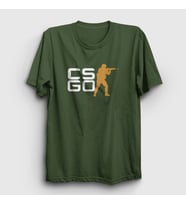 Presmono Unisex Beyaz Logo Oyun Counter Strike Cs Go T-Shirt 323380tt (Haki)