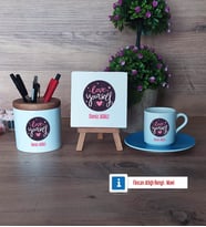 Love Yourself Hediye Seti Dekoratif Taş, Kalemlik, Ahşap Altlıklı Türk Kahvesi Fincanı Hediye (Model 5)