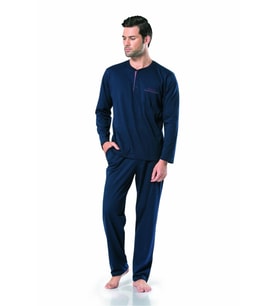 Pierre Cardin Erkek Uzun Kol %100 Pamuk Penye Pijama Takım (Lacivert)