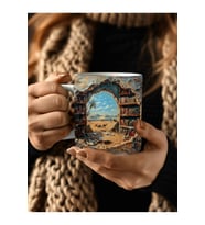 Kitaplık Kütüphane Baskılı 3D Tasarım Seramik Kupa Mug - Hediyelik Kupa Bardak (14)
